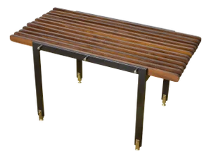Italian Teak Bench on Lacquered Iron Structure and Brass Feet, 1960s