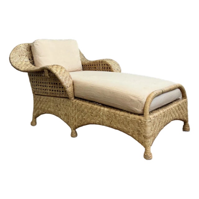 Vintage Coastal McGuire Woven Rattan Chaise Lounge For Sale
