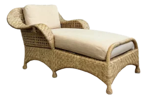 Vintage Coastal McGuire Woven Rattan Chaise Lounge