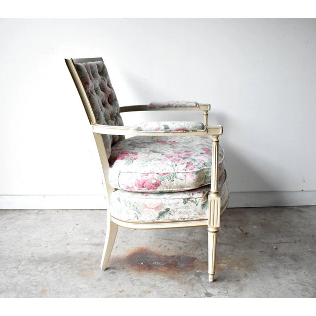 Vintage Louis XVI Floral Chintz Bergere Armchair For Sale - Image 4 of 13