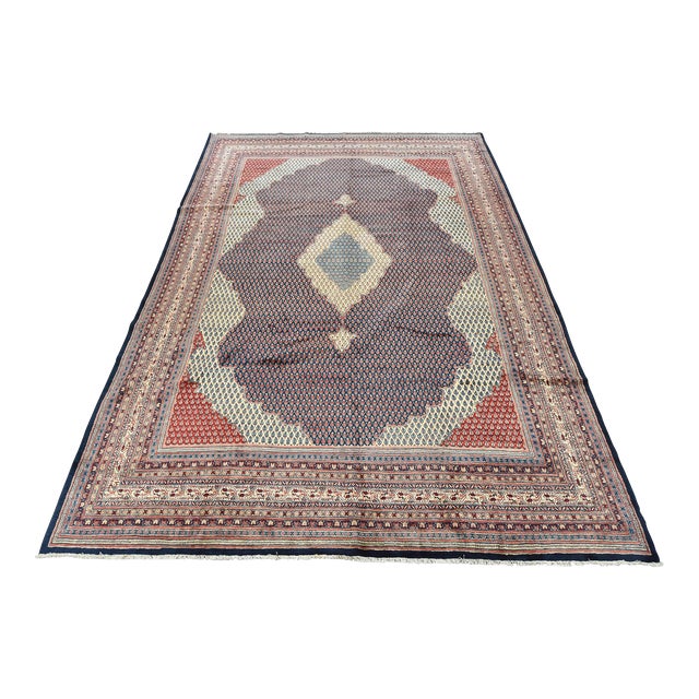 Mir Rug 10'6'' X 15'8'' Blue Wool Vintage Traditional Hand-Knotted Carpet For Sale