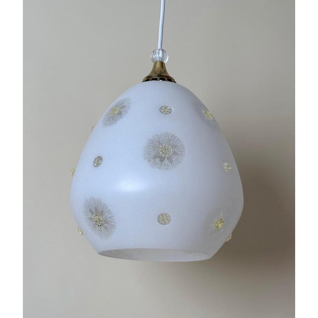Swedish Milk Glass Pendant with Floral Motif and Brass in the style of Harald Notini, 1960s For Sale - Image 8 of 18