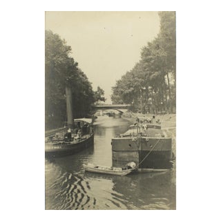 Barge Boats Near Paris, France, Silver Gelatin Black and White Photography, 1926 For Sale