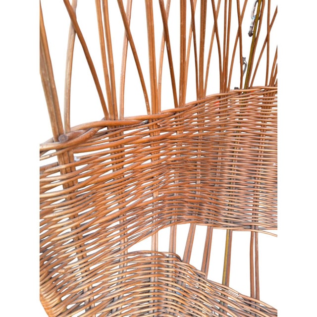 1990s Vintage Wicker Hanging Basket Chair / Wall Cradle With Chain – Boho Coastal Style For Sale - Image 5 of 6
