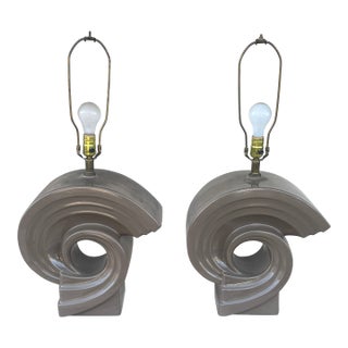 1980s Large Sculptural Table Lamps, Pair in Taupe For Sale