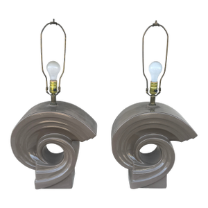 1980s Large Sculptural Table Lamps, Pair in Taupe