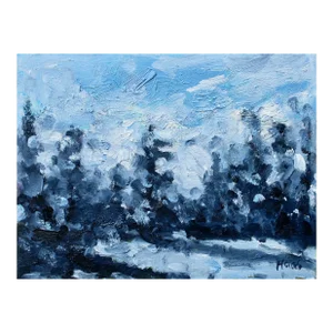 Winterscape in Blues Monochromatic Oil Painting
