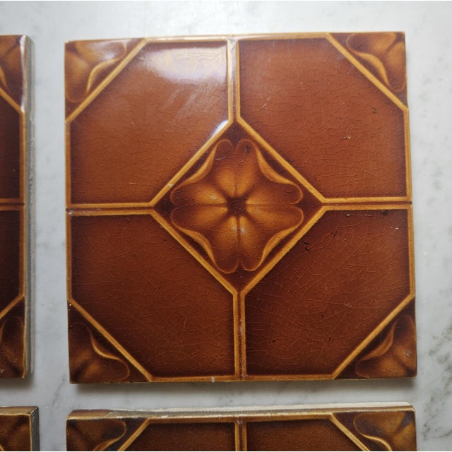 Early 20th Century 4 Mint, 6x6 Lewis Foreman Day "Embossed Floral" Tiles for Pilkington's Tile & Pottery of England For Sale - Image 5 of 12
