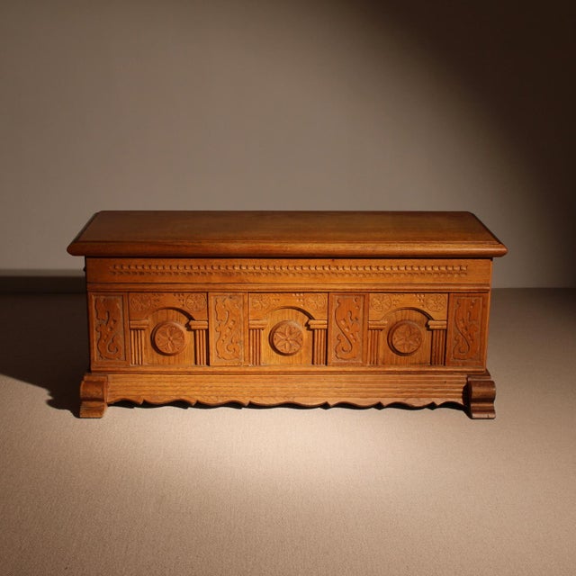 Rustic Carved Oak Chest with Decorative Front, Germany, 1970s For Sale - Image 3 of 12