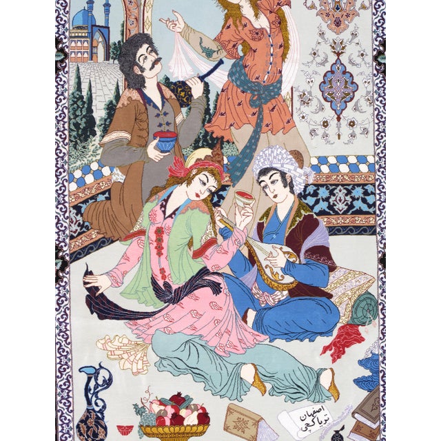 Mid-20thCentury Tabriz Pictorial Rug A Celebration of Love Poetry & Courtly Life For Sale - Image 4 of 17