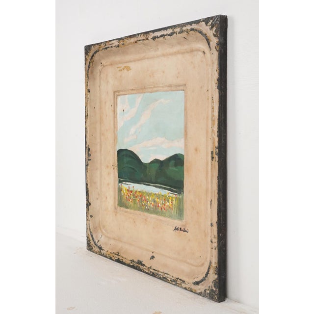 Traditional Hand Painted Scenic Tin Ceiling Wall Panel For Sale - Image 3 of 6