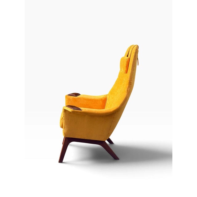 Craft Associates Adrian Pearsall High-Back Lounge Chair | Sculpted Walnut Base & Arm Caps | New Golden Yellow Upholstery | C. 1960s For Sale - Image 4 of 15