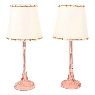 Pair of Petite Pink Cut Crystal Lamps With Shades For Sale
