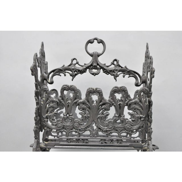 Victorian Vintage French Renaissance Victorian Style Cast Iron Magazine Rack With Cherubs For Sale - Image 3 of 15