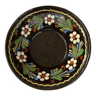 1910s French Alsace Brown & Floral Garland Decorated Earthenware Pottery Bowl For Sale