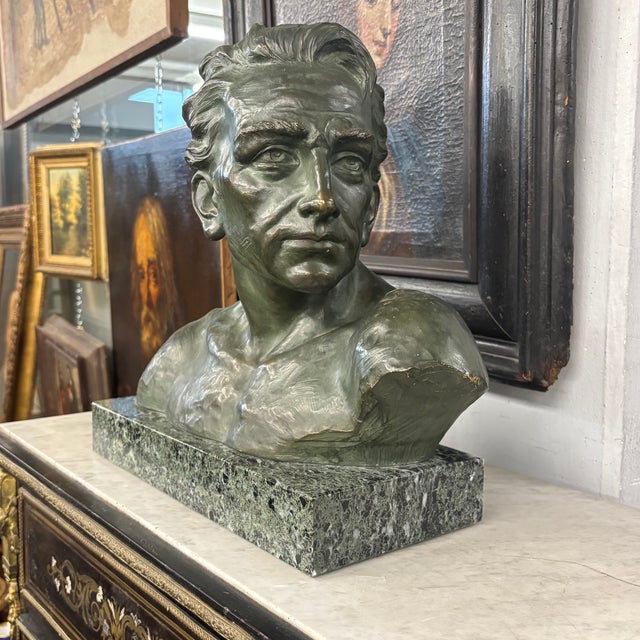 Antique Art Deco Male Bust Sculpture from J. Domisse, 1930s For Sale - Image 9 of 13