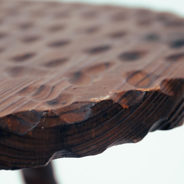 Brutalist Tripod Side Table in Carved Wood, 1960s For Sale - Image 9 of 13