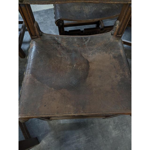 Gothic Chairs in Oak and Studded Leather, Set of 8 For Sale - Image 11 of 14