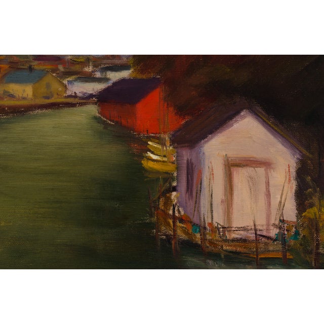 Egon Larsson, Swedish Canal Cityscape, 1955, Oil on Canvas For Sale - Image 6 of 11