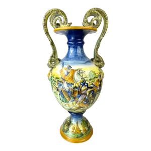 Large 20th Century Italian Majolica Style Hand Painted Vase