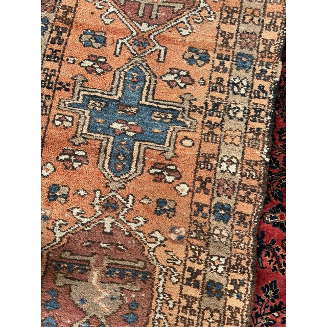 Textile 1930s Tribal Butterflies in the Border DUSTY CANTALOUP & Merlot Hues Rug 2.10 x 10.6 For Sale - Image 7 of 8