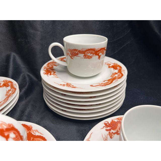 1990s Tiffany & Co. Fukagawa Red Dragon Dinnerware Set 32 Pieces