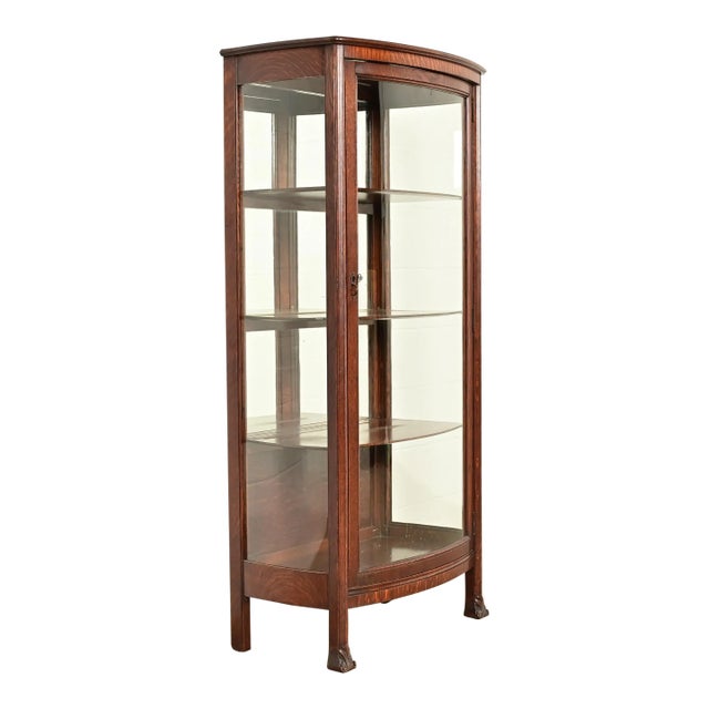Berkey & Gay Antique Victorian Carved Oak Bookcase or Display Cabinet, Circa 1890s For Sale