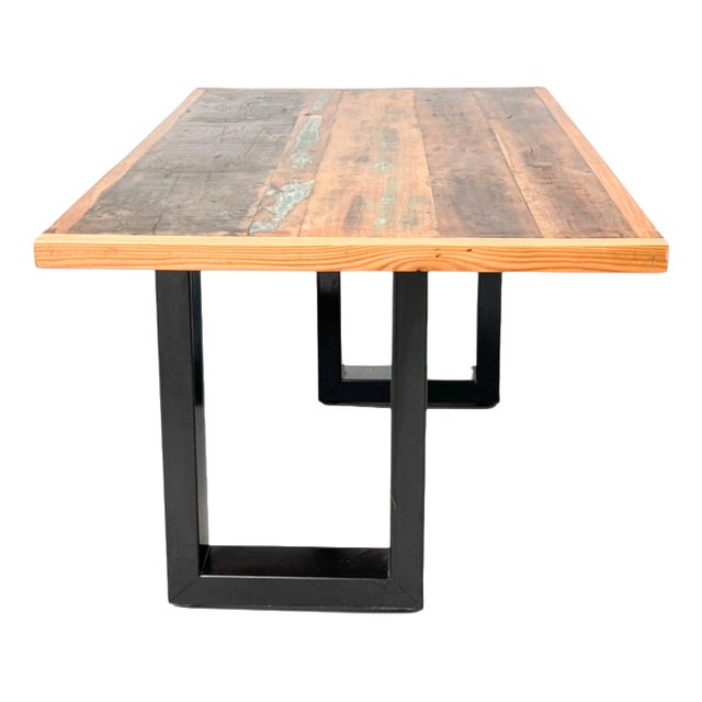 Vintage Industrial Coffee Table with Reclaimed Wood Top from MDesign, 2010s For Sale