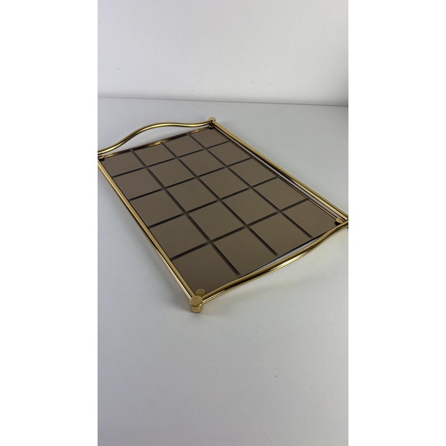 1980s Large Italian Tray in Brass and Smoked Mirrored Glass, 1980s For Sale - Image 5 of 13