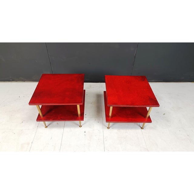 Two Tier Lacquered Goatskin Side Tables attributed to Aldo Tura, 1960s, Set of 2 For Sale - Image 13 of 15