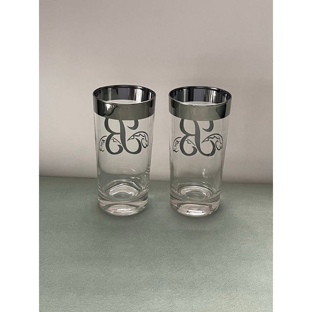 Glass Vintage “B” Silver Trimmed Monogrammed Tumblers- A Pair For Sale - Image 7 of 7