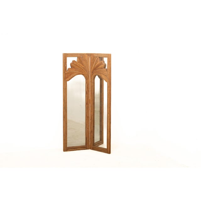 The Ginkgo Leaner Pencil Reed Rattan Full-Length & Floor Mirror With Brass Hinges For Sale - Image 6 of 8