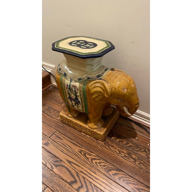 1950s Glazed Figural Ceramic Chinese Royal Elephant Garden Stools - A Pair For Sale - Image 5 of 7
