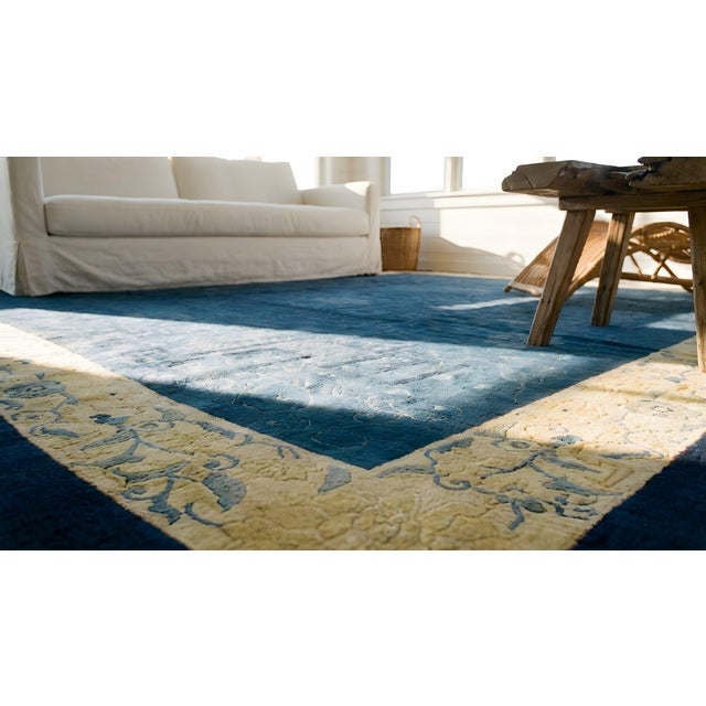 Blue 1920s Royal Blue Medallion Floral Antique Chinese Peking Rug 9' X 11'8" Handknotted Wool Carpet For Sale - Image 8 of 8
