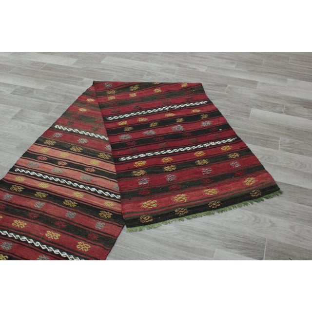 1960s 1960s Native American Style Striped Design Hand Knotted Wool Turkish Kilim Runner Rug For Sale - Image 5 of 10