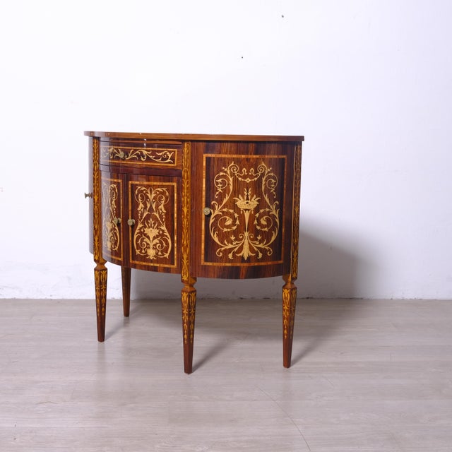 Louis XVI Style Inlaid Wooden Half-Moon Sideboard, 1950s For Sale - Image 11 of 12