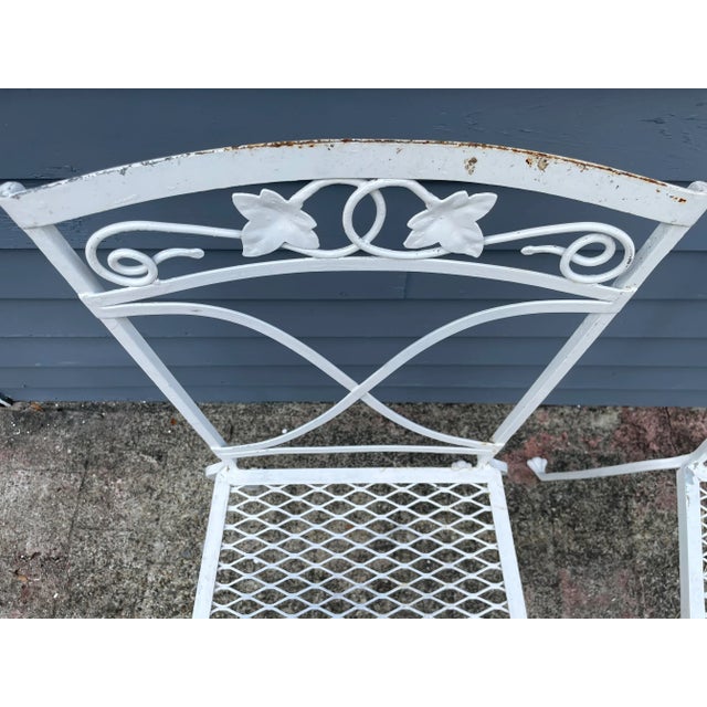 White A Pair of Vintage Wrought Iron Salterini Mt Vernon Maple Leaf Dining Chairs, Attributed For Sale - Image 8 of 11