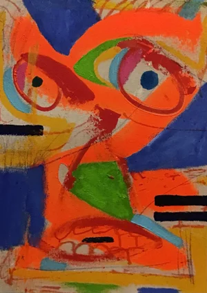 Figurative Abstract Painting on Repurposed Canvas Painters Tarp