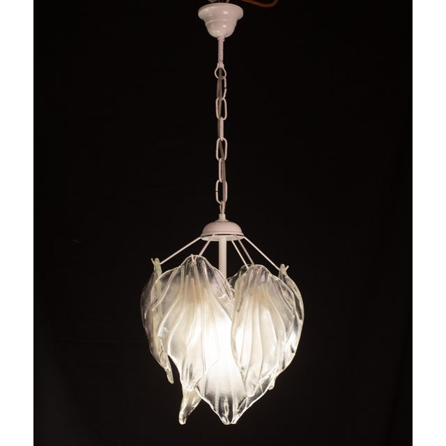 Italian Vintage Murano Style Glass Chandelier With Leaves of Transparent and Opaque Highlights For Sale - Image 3 of 12