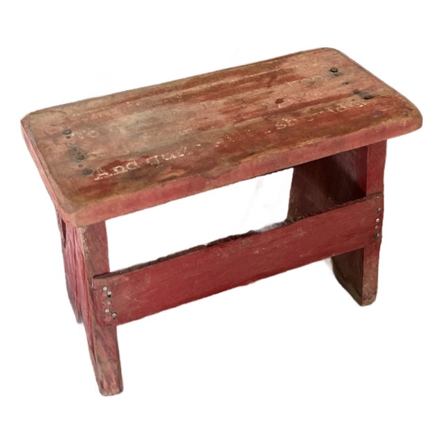 Vintage Red Wooden Miniature Stool For Sale