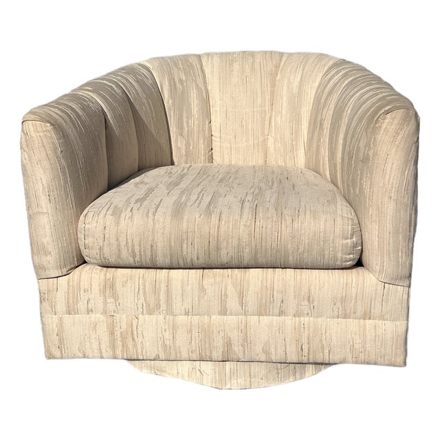 Milo Baughman Style Modern Swivel Chair With Floating Round Base For Sale