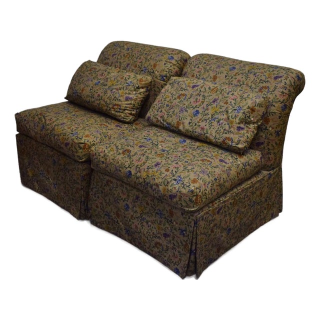 Pair X Billy Baldwin Style Petite Fleur Glazed Chintz Slipper Chairs For Sale