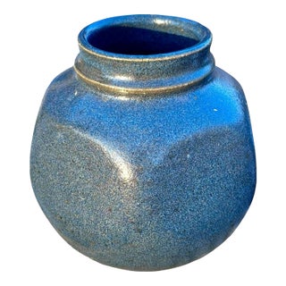 Late 20th Century Blue Octagonal Studio Pottery Vase For Sale