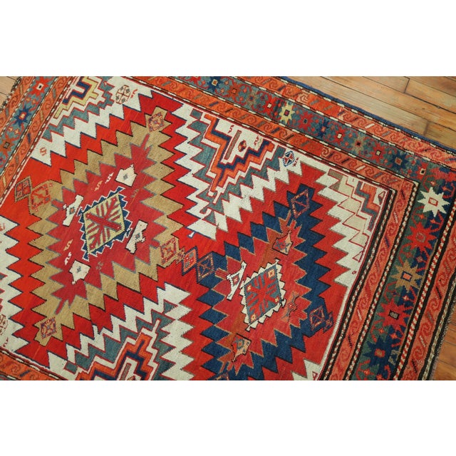 Dramatic Large Scale 20th Century Antique Russian Karabagh Square Rug - 4'1" x 5' For Sale - Image 4 of 18