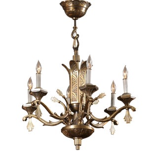 1930s Art Deco Burnished Bronze Chandelier - France For Sale