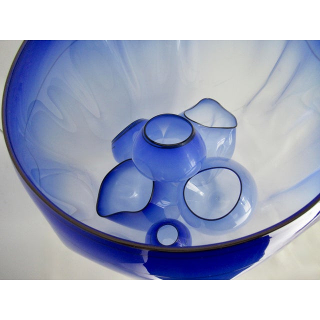 Chihuly Large Standing Hand-Blown Glass "Macchia,"Basket Set Vessel, in Cobalt Blue, 7-Piece Ensemble Set For Sale - Image 16 of 18