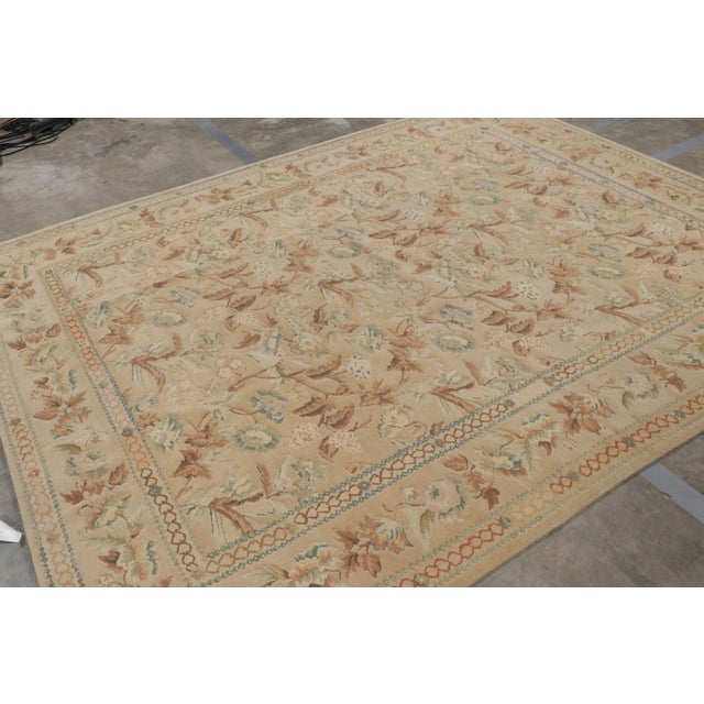 Transitional Rug & Kilim’s Aubusson Style Rug in Beige-Brown With Blue and Pink Florals For Sale - Image 3 of 8