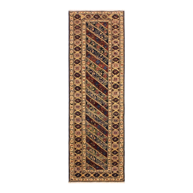 Rustic Ziegler Blue/Ivory Wool Runner Rug- 2'9'' X 9'8'' For Sale