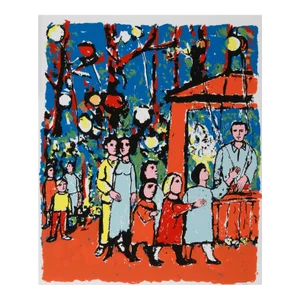 1960s Frank Kleinholz Sunday in the Park Serigraph