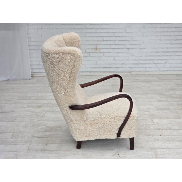 Danish High-Back Lounge Chair in Sheepskin, 1960s For Sale - Image 13 of 18